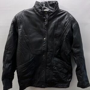 Vintage Giacca Women's Size L Lambskin Leather Jacket Snap-Button Black Saks 5th